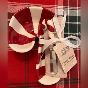 NWT ceramic Candy Cane Bowl with Spreader